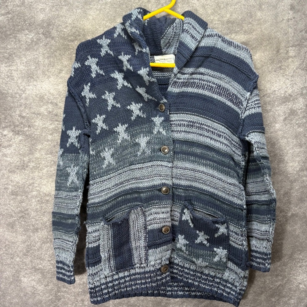 Denim & Supply Ralph Lauren American Flag Shawl Collar Cardigan Womens S Blue